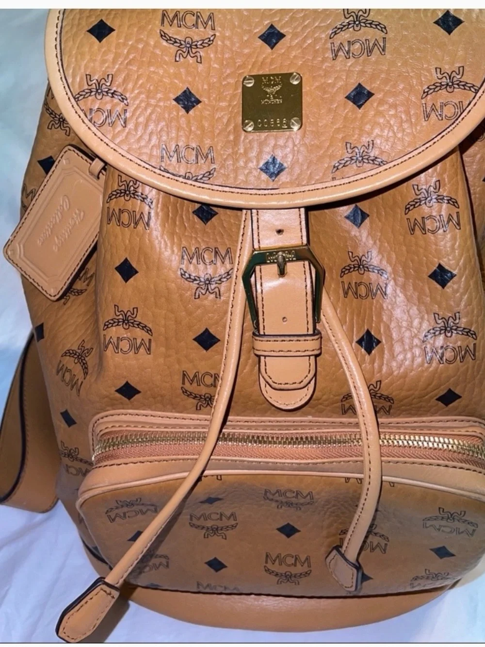 MCM Cognac Brown Visetos Monogram Backpack
